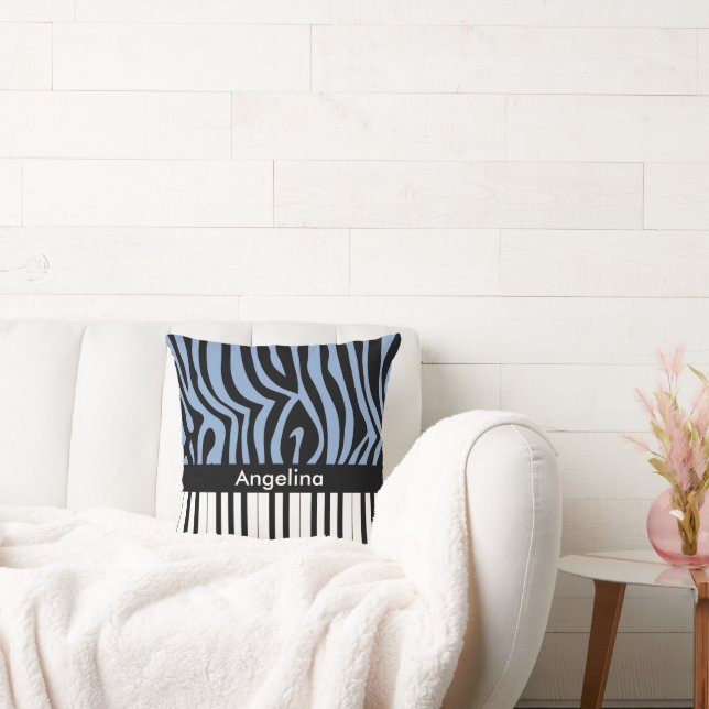 Almofada Piano Keys Sky Blue and Black Zebra Print (Sofá)