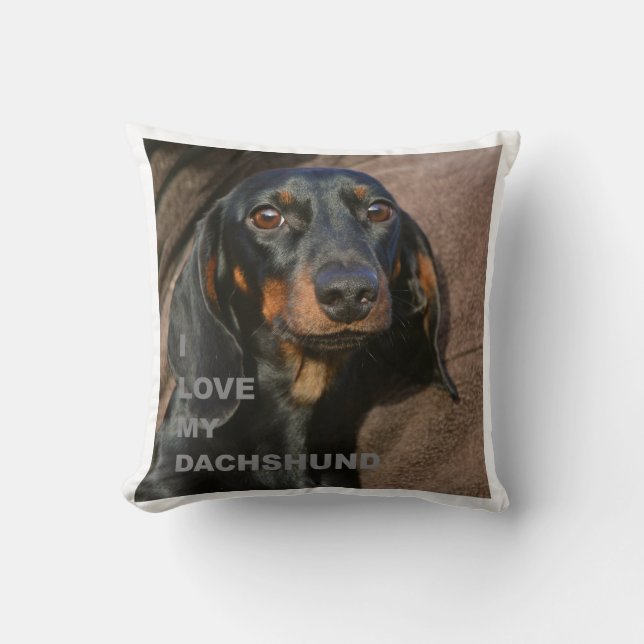 Almofada PIC dachshund-preto e tan de w do amor (Frente)