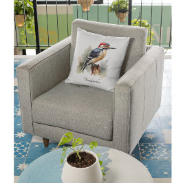 Almofada Pica-pau Woodland Aquarela, personalizado