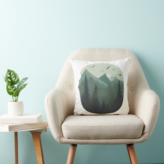 Almofada Picos Silenciosos: Pássaros Sobre uma Paisagem Mon (Cadeira)