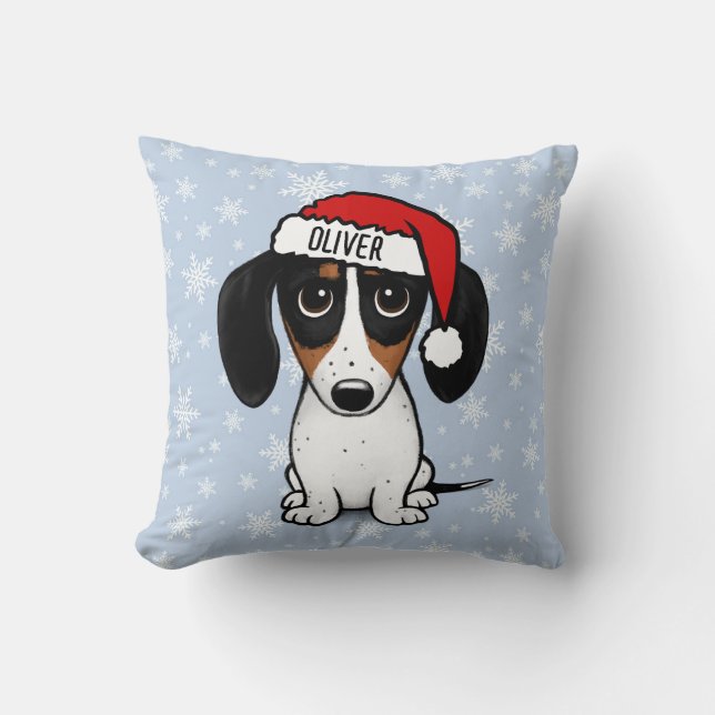 Almofada Piebald Dachshund Natal Nome Personalizado Cachorr (Frente)