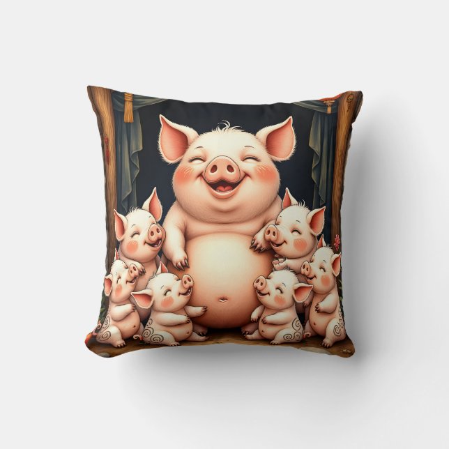 Almofada  Pig Art – Mother & Piglets (Frente)