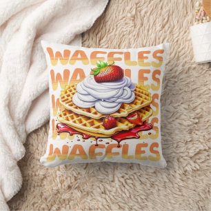 Almofada Pilha de waffles cobertas em morangos