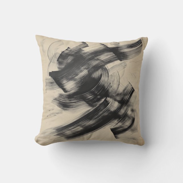 Almofada Pillo de Atiramento de Abstrato de Pincel Preto Di (Frente)
