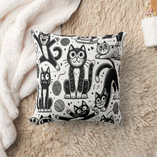 Almofada Pillo decorativo de padrão de gato preto e branco