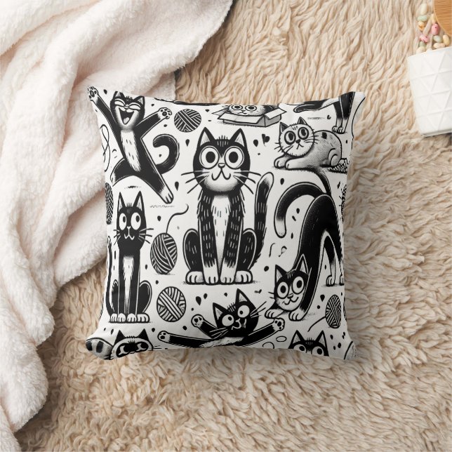 Almofada Pillo decorativo de padrão de gato preto e branco (Cobertor)