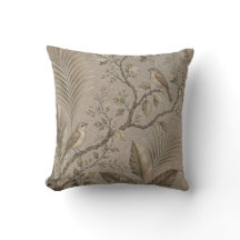 Pillow de Cobertura de Aves Botânicas Sépia Vintag