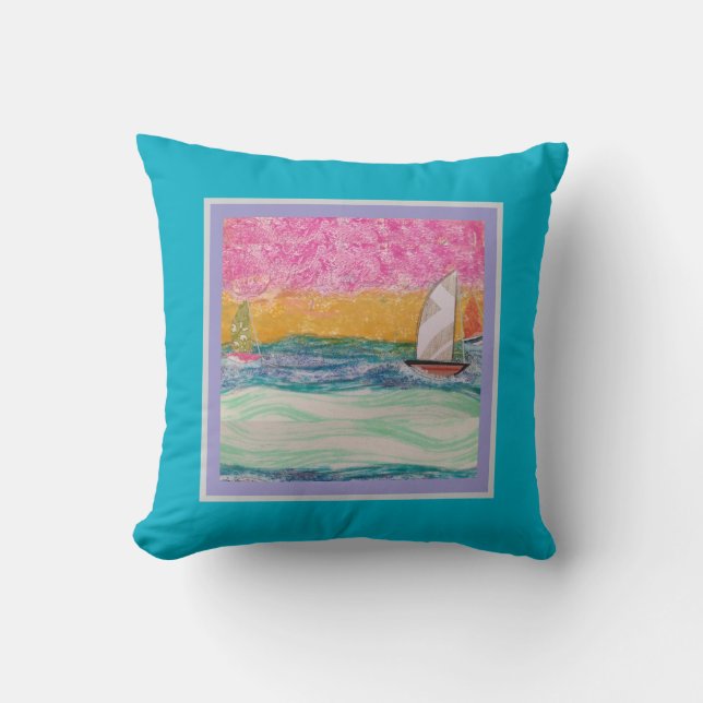 Almofada Pillow - Three Sailboats Pink Sky (Frente)