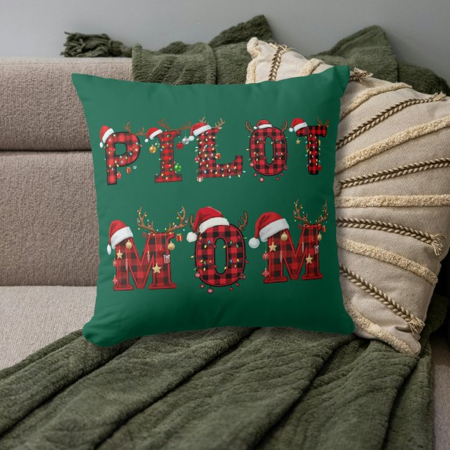 Almofada Pilot Mom Christmas Letters Lights Ornaments Funny (Criador carregado)