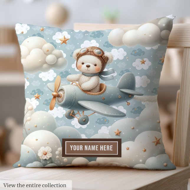 Almofada Piloto do Urso Vermelho Castanho Chá de fraldas Pe (Brown Teddy Bear Pilot Pillow Baby Shower Personalized)