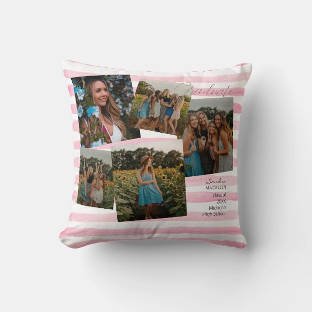 Almofada Pílula de formando rosa e branco Monograma (Frente)