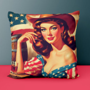 Almofada Pin-up da Cowgirl Americana Retrô