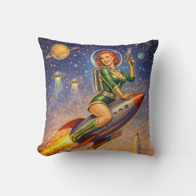 Almofada Pin-Ups Galácticos Retro Ficção Científica (Frente)