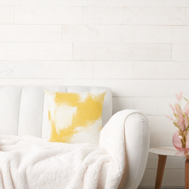 Almofada Pincéis de Abstrato Moderno Amarelo e Branco (Sofá)