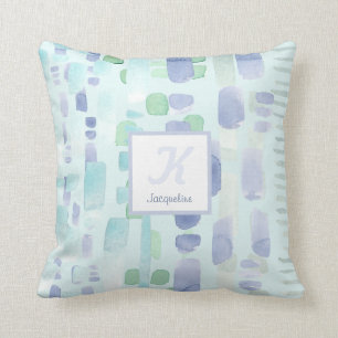 Almofada Pincel Azul Aqua Moderno Traça Monograma