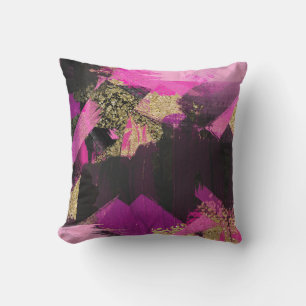Almofada Pincel Moderno Brilho Preto Dourado Rosa Grunge Gl