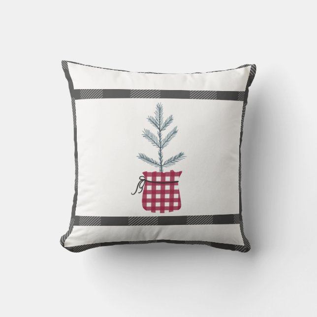 Almofada Pine Tree Black Red Xadrez País Feriado (Frente)
