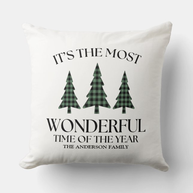 Almofada Pine Tree Rustic Buffalo Plaid Black Green (Frente)