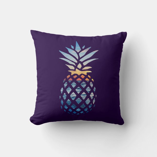 Almofada Pineapple Sunset e Blue Ocean Waves (Frente)