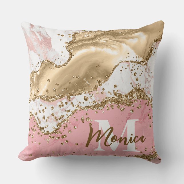 Almofada Pingente Monograma de Ágata com Pedra Rosa e Branc (Frente)