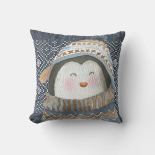 Almofada Pinguim bonito no padrão do kit de inverno Cozy