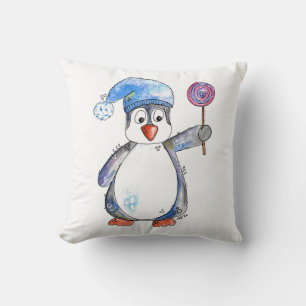 Almofada Pinguim branco bonito com um pirulito