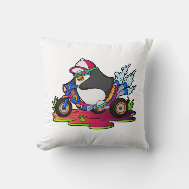 Almofada Pinguim como Biker com motocicleta (Frente)