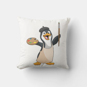 Almofada Pinguim como Pincel com Pincel de Tinta e Cor