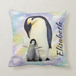 Almofada Pinguim de imperador com a aguarela do pintinho do