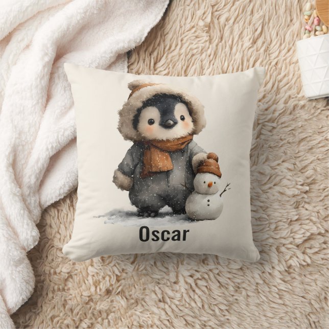 Almofada Pinguim de Inverno com Desenho de Boneco de Neve (Cobertor)