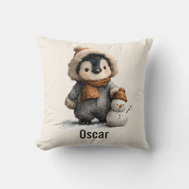 Almofada Pinguim de Inverno com Desenho de Boneco de Neve