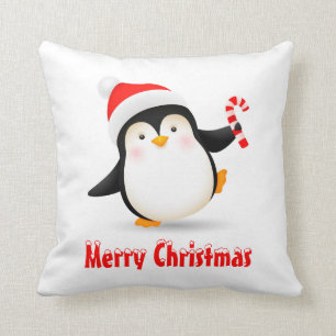 Almofada Pinguim de Natal bonito com Papai Noel e Cané Doce
