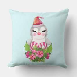 Almofada Pinguim de Natal bonito em Santa Hat