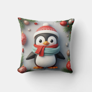 Almofada Pinguim Festivo Decorado Com Enfeites de Feriado