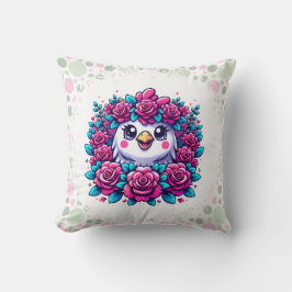 Almofada Pinguim Fofo com Grinalda de Rosa