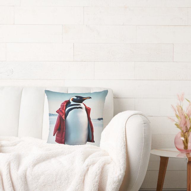 Almofada Pinguim Natal Vestindo um Casaco vermelho (Sofá)