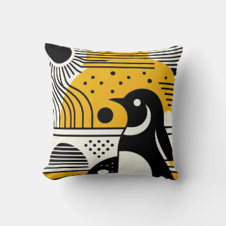 Almofada Pinguim Negro Negro Amarelo-Sol com Retro