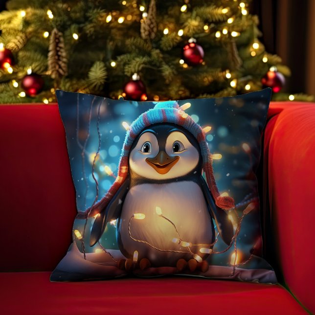 Almofada Pinguim No Espírito Do Natal (Penguin In The Spirit Of Christmas Throw Pillow)