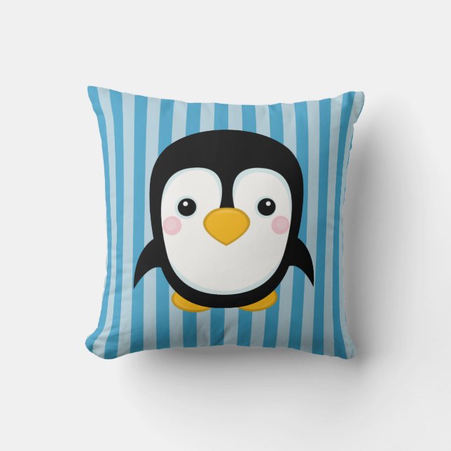 Almofada Pinguim Pinguin Design azul-stripes de cartoon bon (Frente)