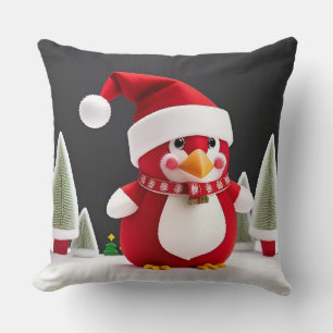 Almofada Pinguim Vermelho Festivo com Chapéu de Papai Noel