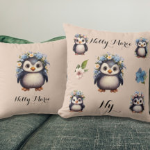 Pinguins bonitos com nome de flores e bege monogra