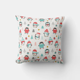 Almofada Pinguins de natal bonitos em branco