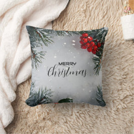 Almofada Pinheiro Coberto De Neve, Holly Berries, Não Foto