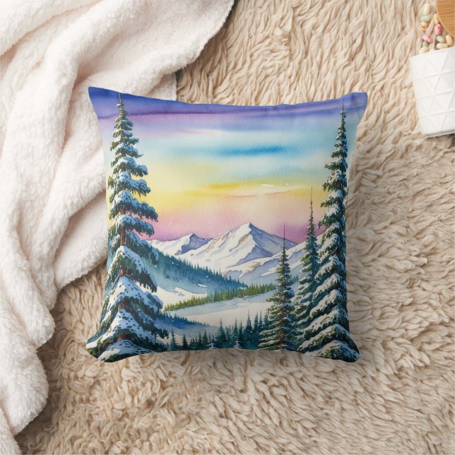 Almofada Pinheiros Felizes de Natal Feriado do Arco-Íris (Cobertor)