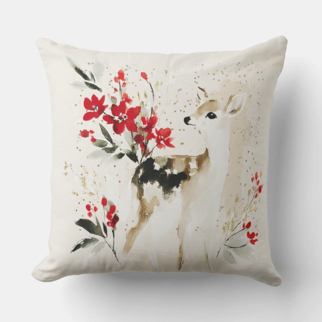 Almofada Pinho de Natal Fawn Aquarela (Frente)