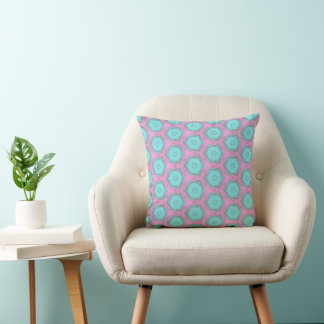 Almofada Pink and Aqua Hexagon Spin Geometric Pattern