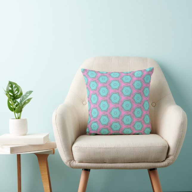 Almofada Pink and Aqua Hexagon Spin Geometric Pattern (Cadeira)