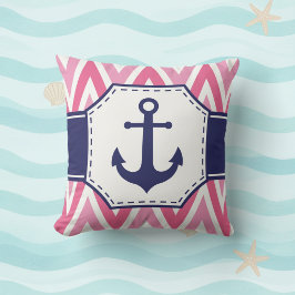Almofada Pink and Navy Anchor Throw Pillow