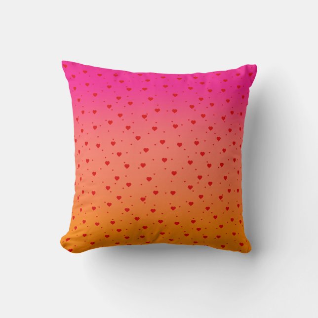 Almofada Pink and orange ombre red hearts pattern (Frente)