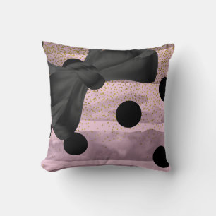 Almofada Pink & Black Gold Pontos Polka Chic Bow Glam Moda